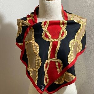 Vintage Oscar de la Renta Red and Black Rope Print Scarf
L:56”
W:11.5”